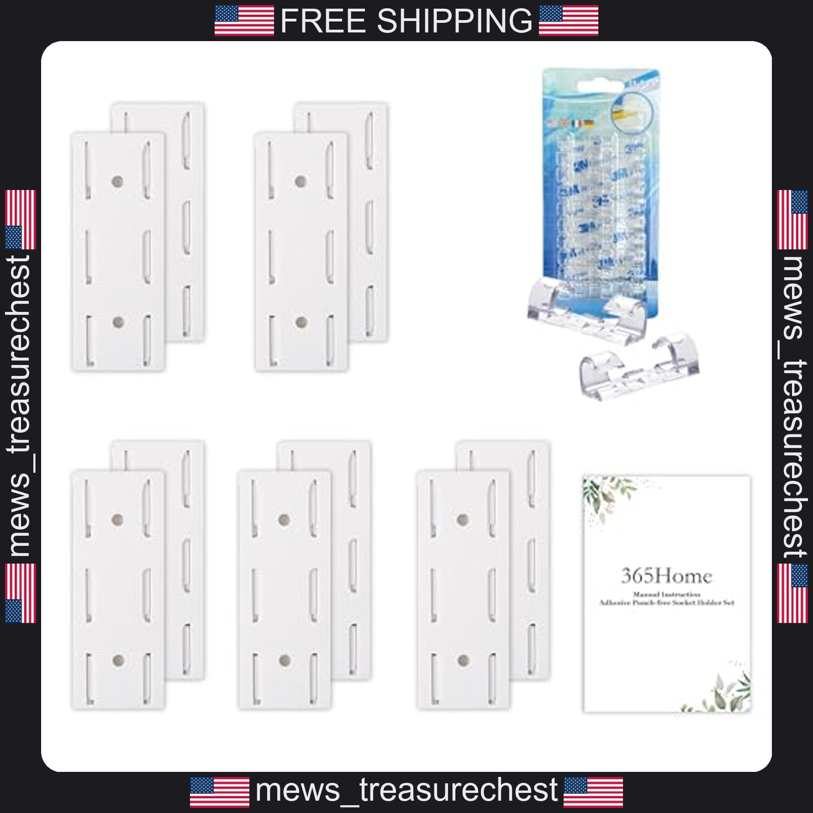 10-Pack Adhesive Socket Holders Wall Mount Power Strip Clips Cable Organizer