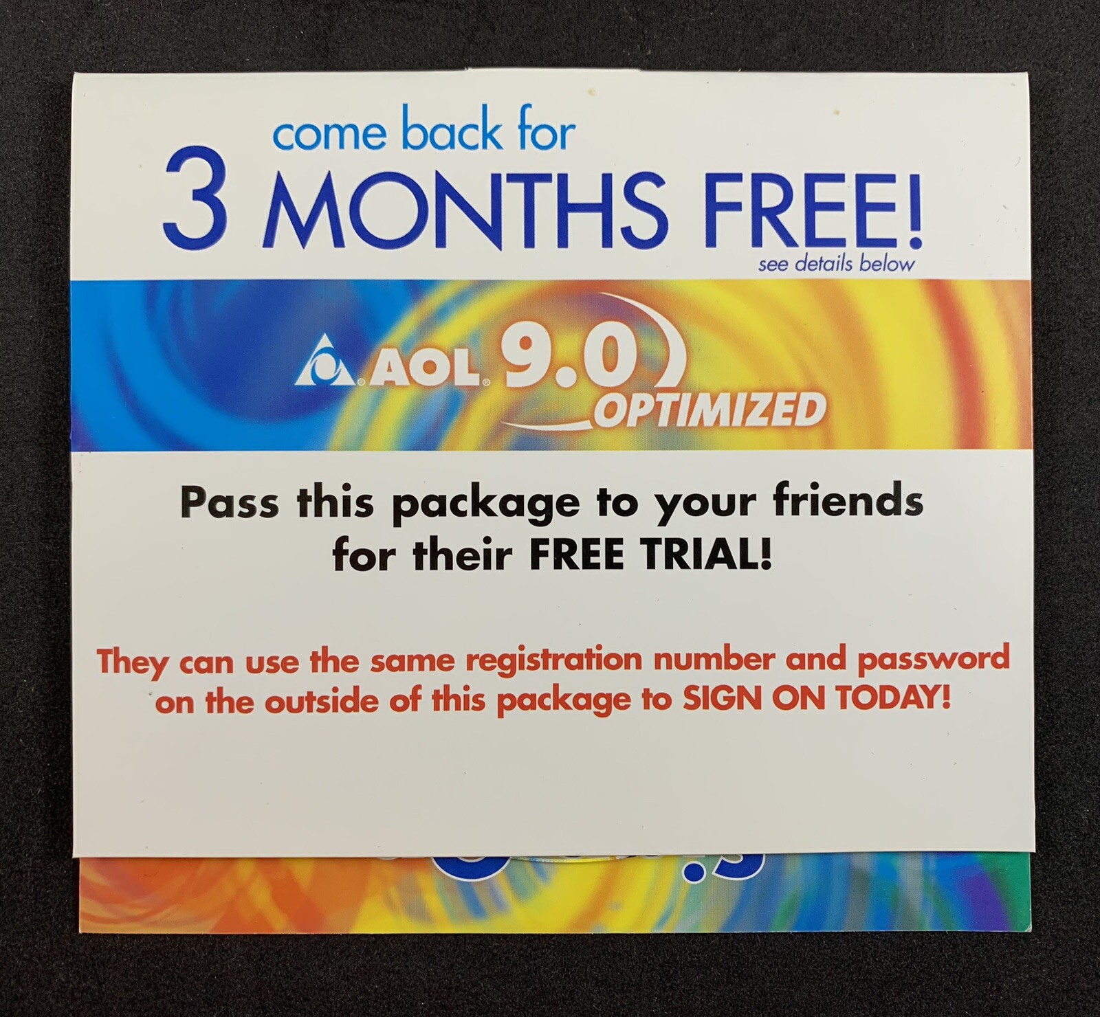 Vintage AOL 9.0 Optimized Three Months Free Trial CD