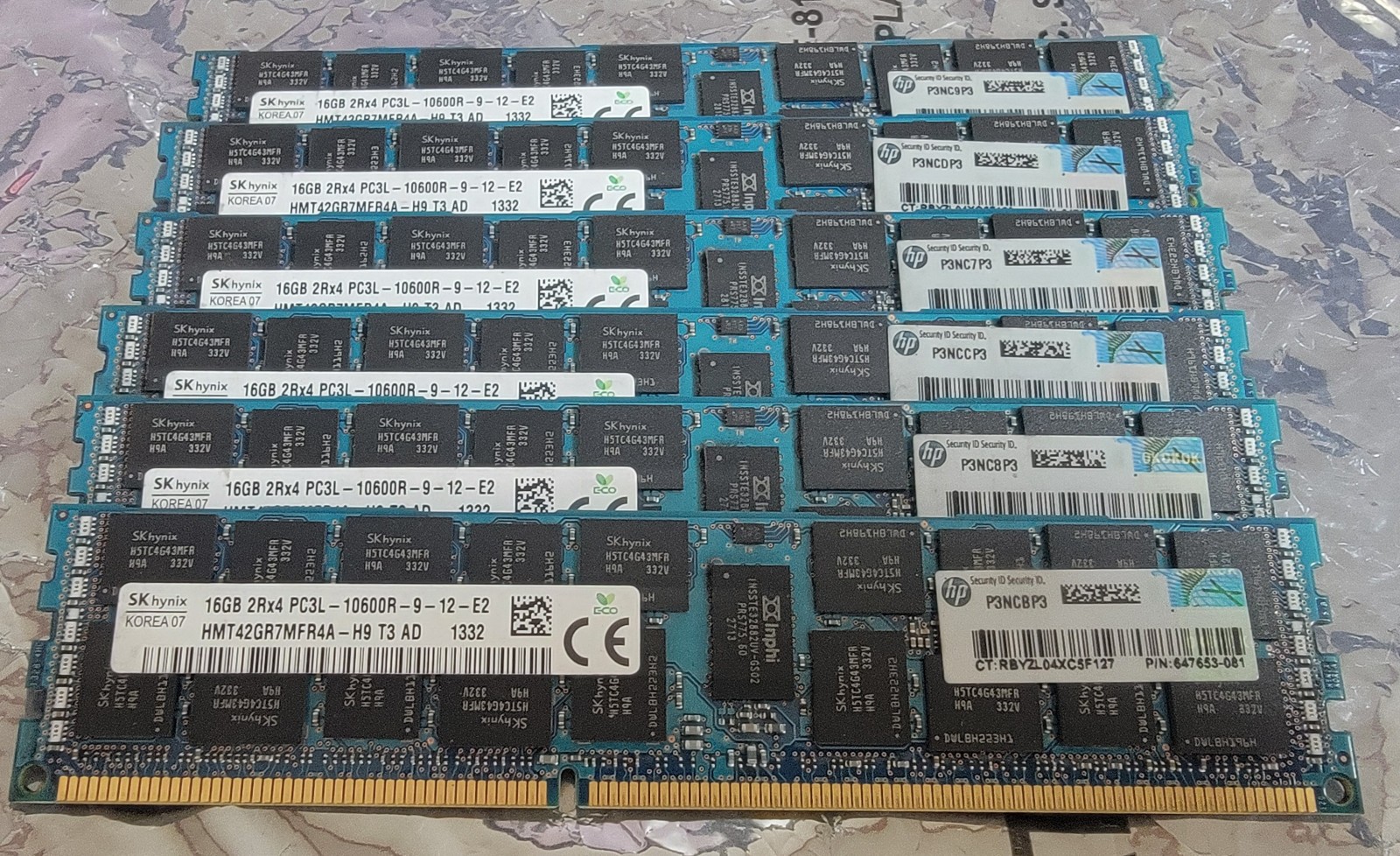 96GB (6x16GB) SK Hynix 2Rx4 PC3L-10600R DDR3-1333MHz ECC REG RAM Memory Lot of
