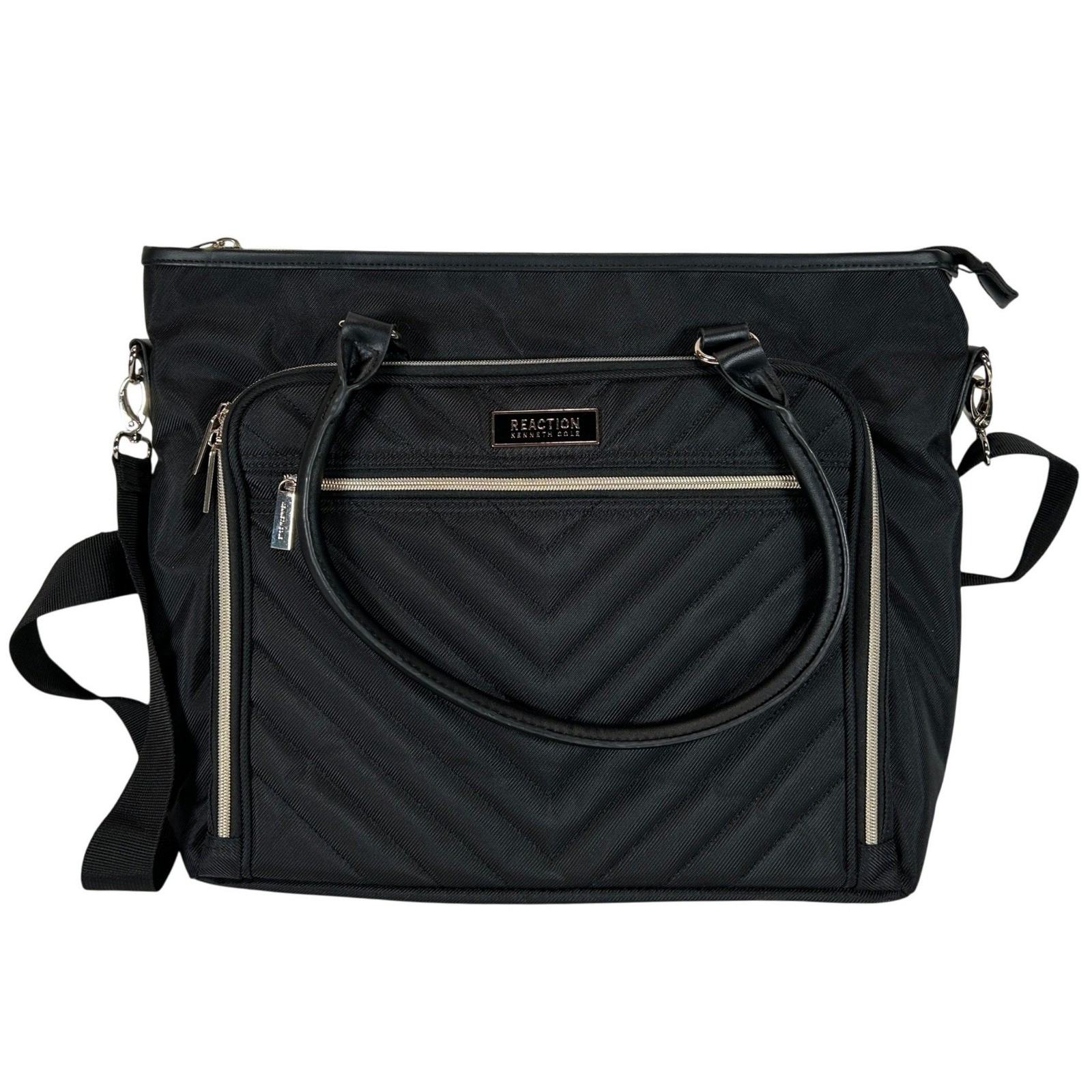 Kenneth Cole Reaction 54555 Black Nylon Laptop Tote Bag Chevron Quilt Briefcase