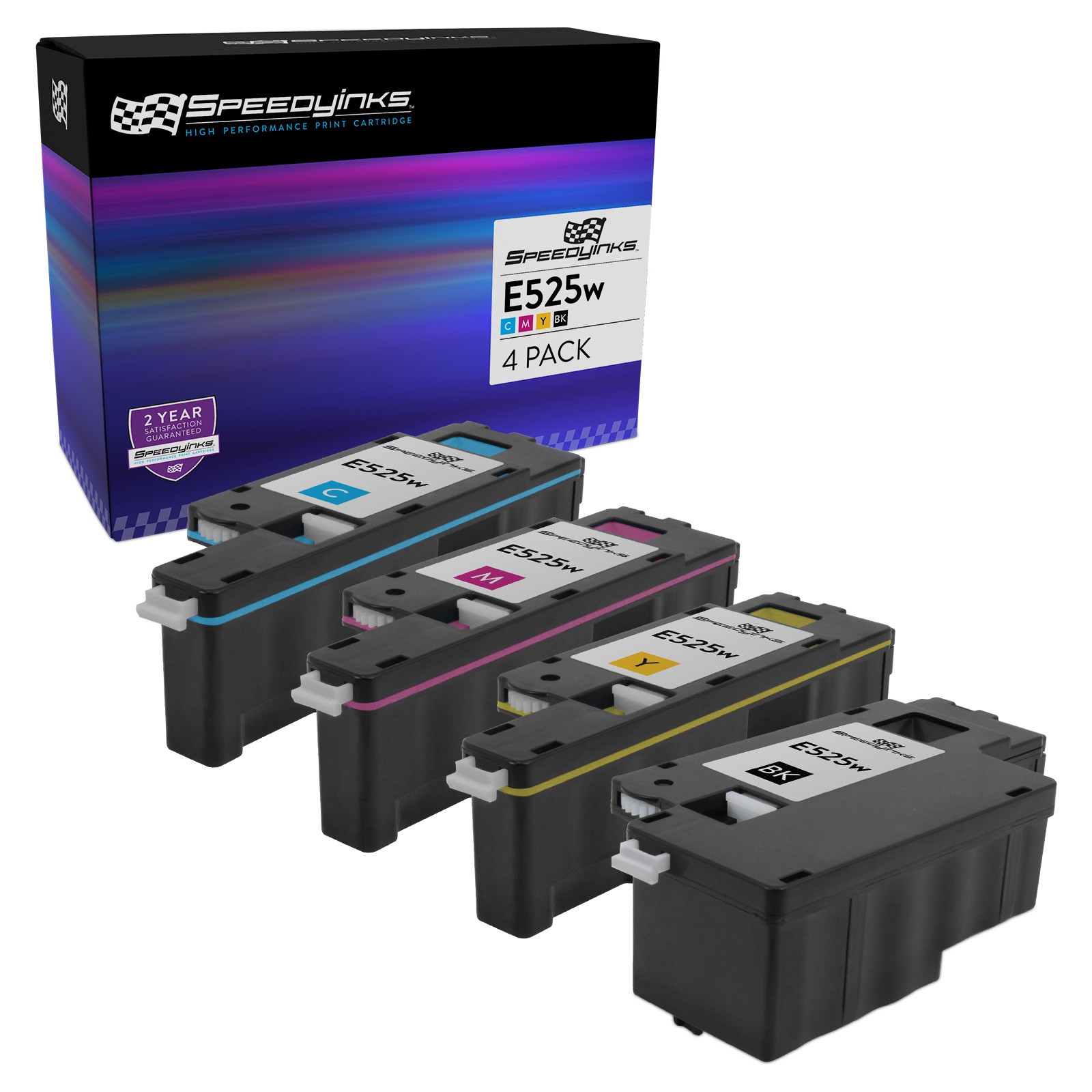 4pk Toner Set for Dell E525 E525w 593-BBJX Black Cyan Magenta Yellow DPV4T