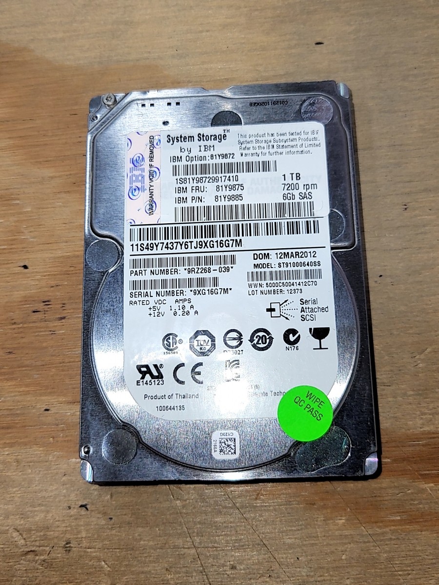 IBM SEAGATE ST91000640SS 9rz268-039 Hard Drive 2.5" 1TB SAS