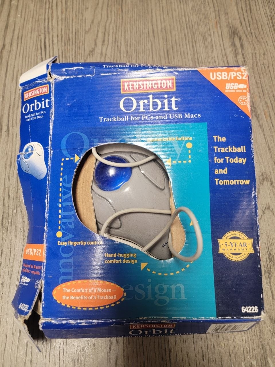Kensington Orbit Track Ball 2 Button Mouse Model 64226 USB / PS2 UNUSED OPEN BOX