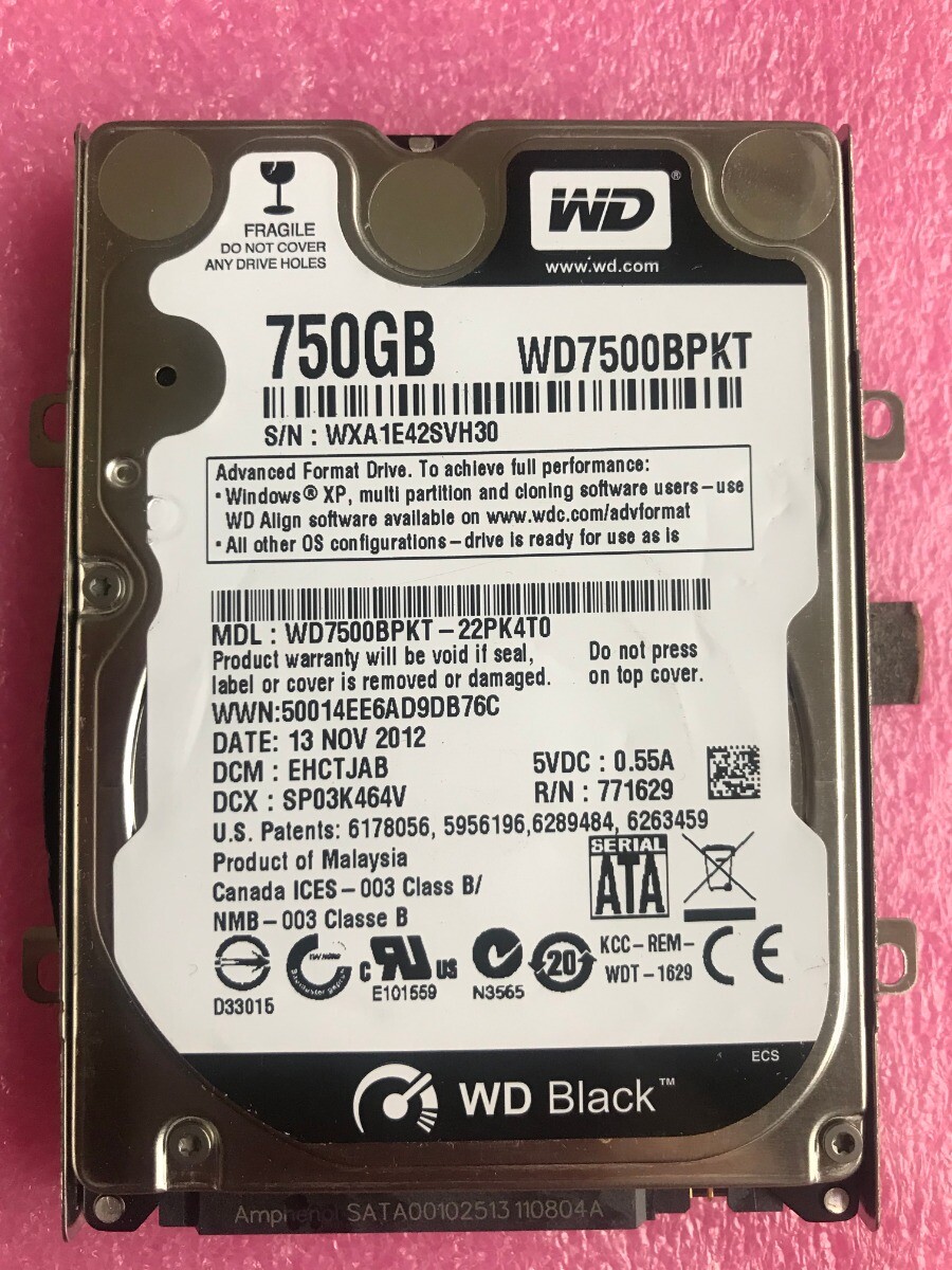 Western Digital Black WD7500BPKT-22PK4T0 750GB 7.2K 2.5" SATA 7200 rpm HardDrive