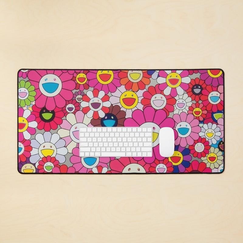 Colorful Flower Desk Mat with Rainbow Sunflower Gaming Mouse Pad Accessories