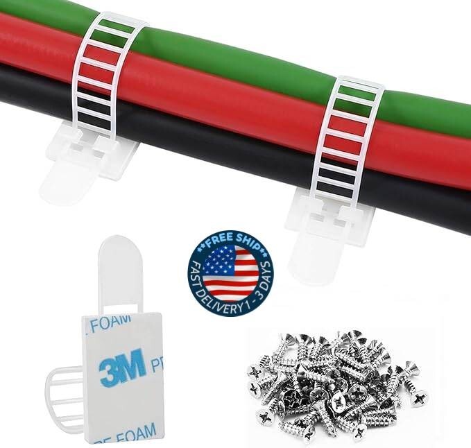 Clips adhesivos para gestión de cables, 100 unidades de bridas ajustables. neuvo