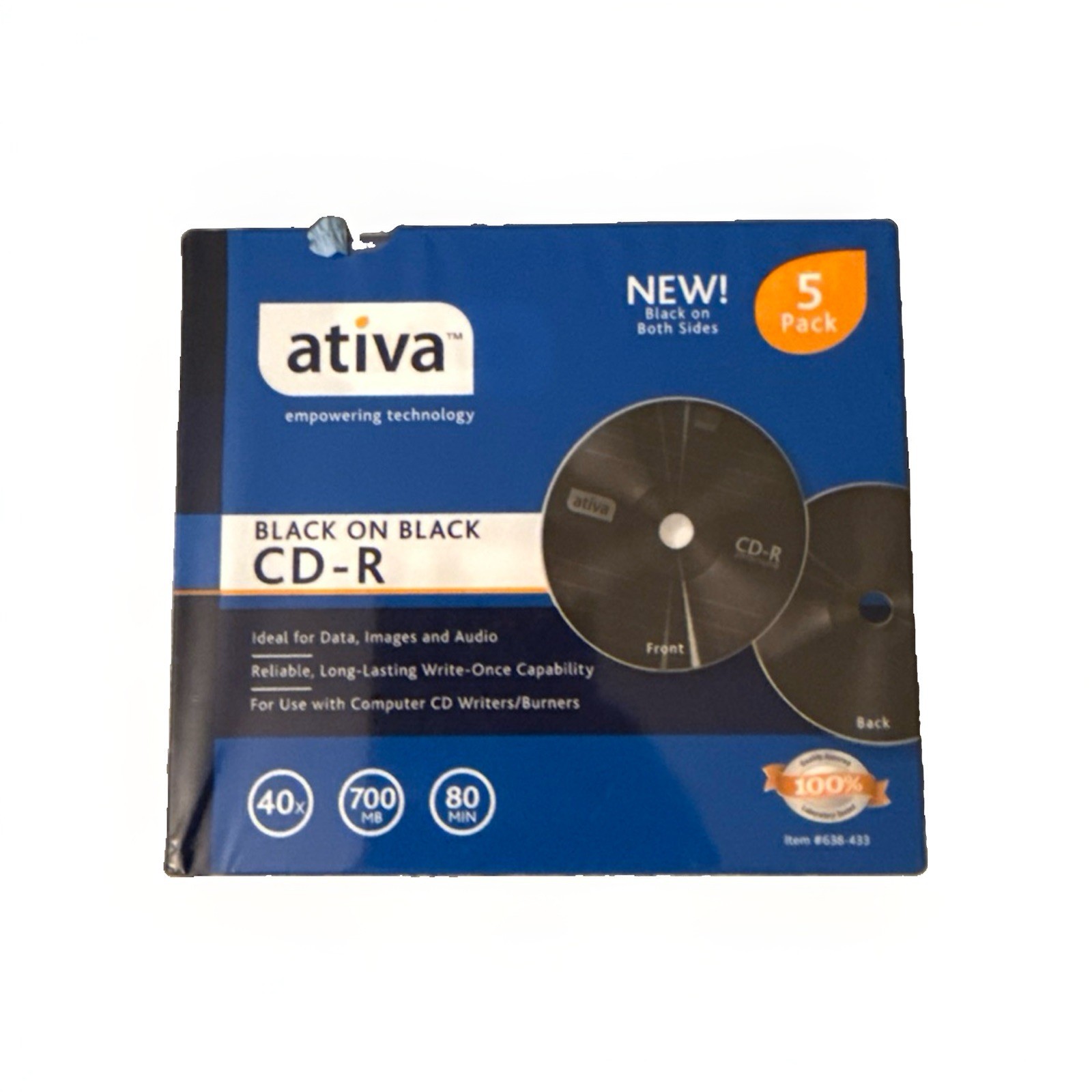 Ativa Black on Black CD-R Blank Media Discs 5-Pack 700MB 80-Min New Sealed