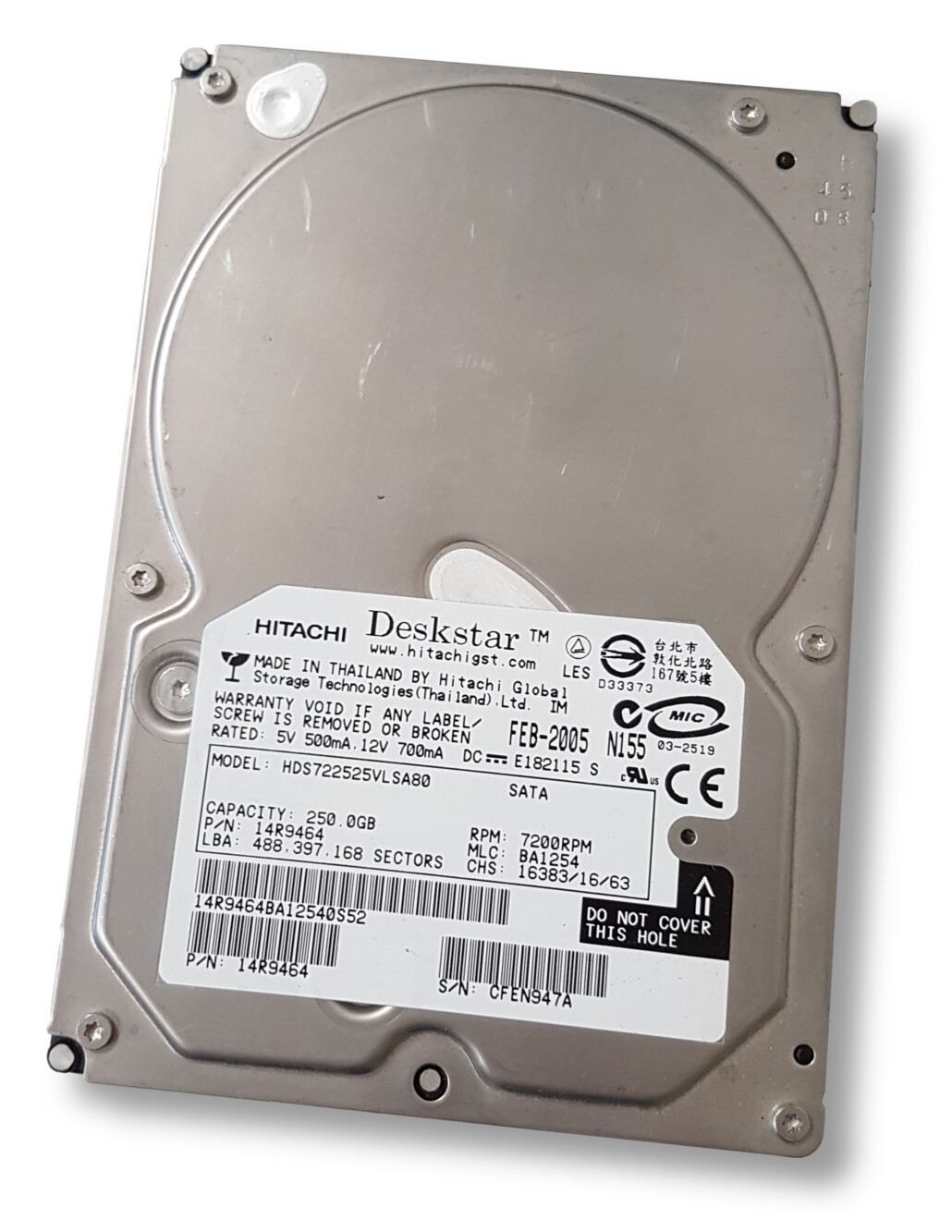 Hitachi Deskstar 7K250 HDS722525VLSA80 14R9464 250GB