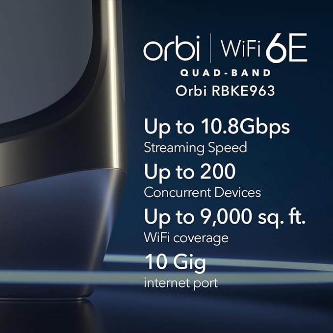 NETGEAR RBKE963-100NAR Orbi 960 Series AXE11000 Quad-Band Mesh Wi-Fi 6E -  White