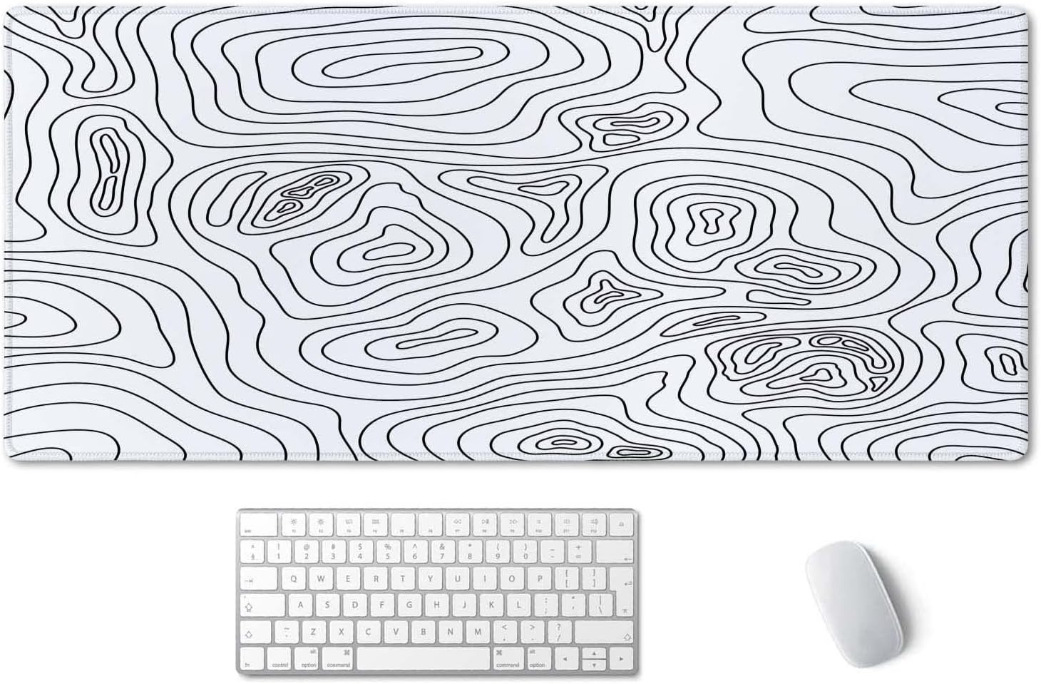 White Topographic Desk Mat - Extended Gaming Mouse Pad (35.5X15.7 In), Large Non