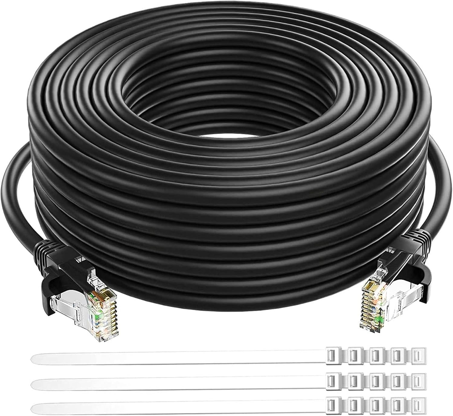 Cat 6 Ethernet Cable 60 Ft-Black, Outdoor & Indoor Snagless Long Round
