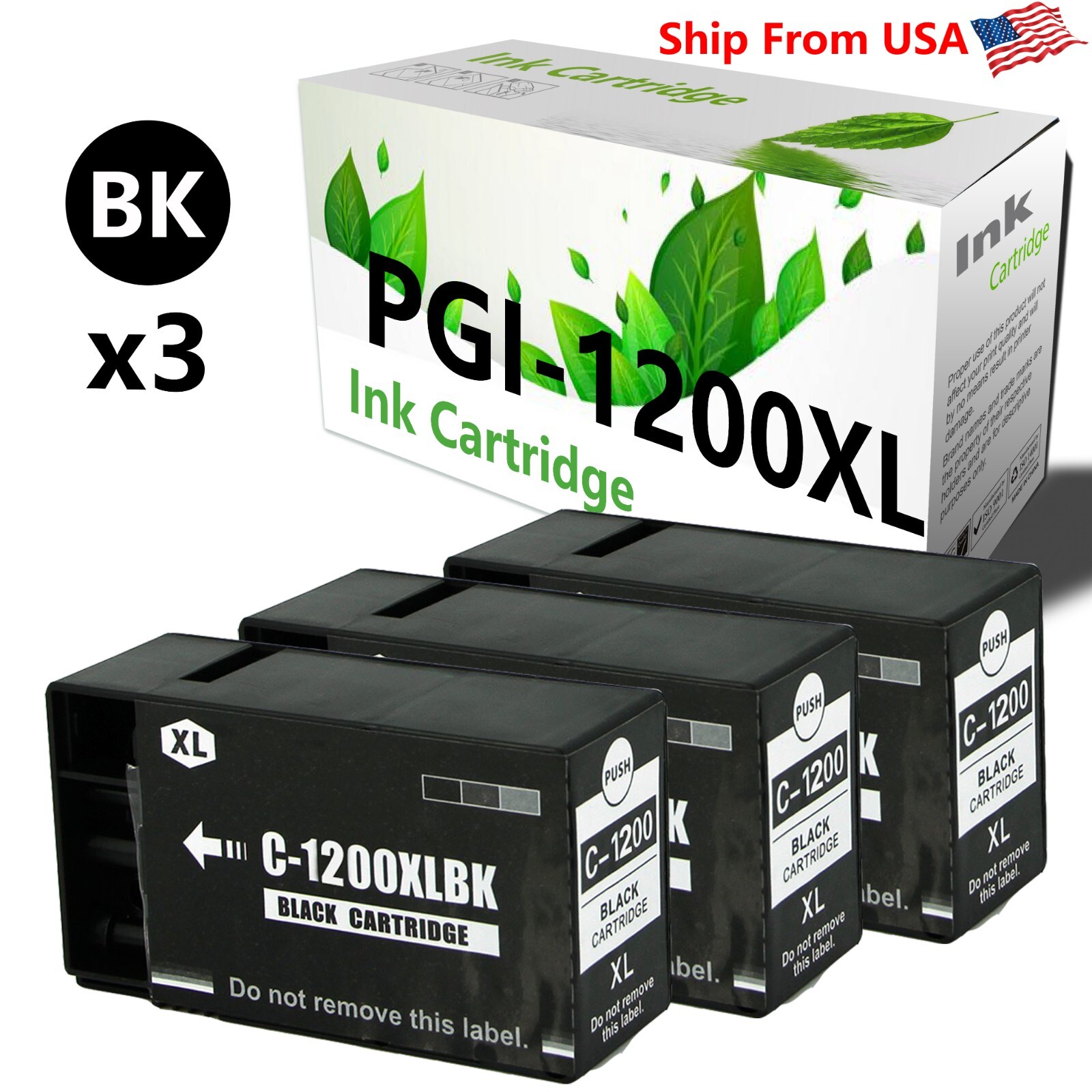 3PK PGI 1200 Ink Cartridge Black for MAXIFY MB2020 MB2120 MB2320 MB2720 Printer