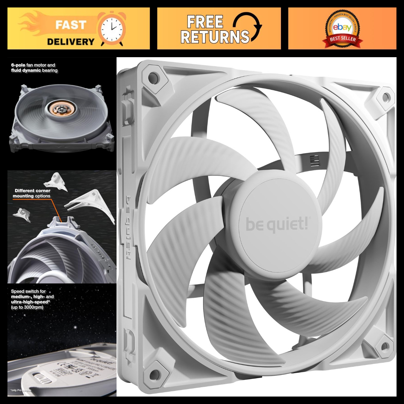High-Speed 140mm PWM Gaming PC Case Fan - Silent, Efficient, White LED Lighting