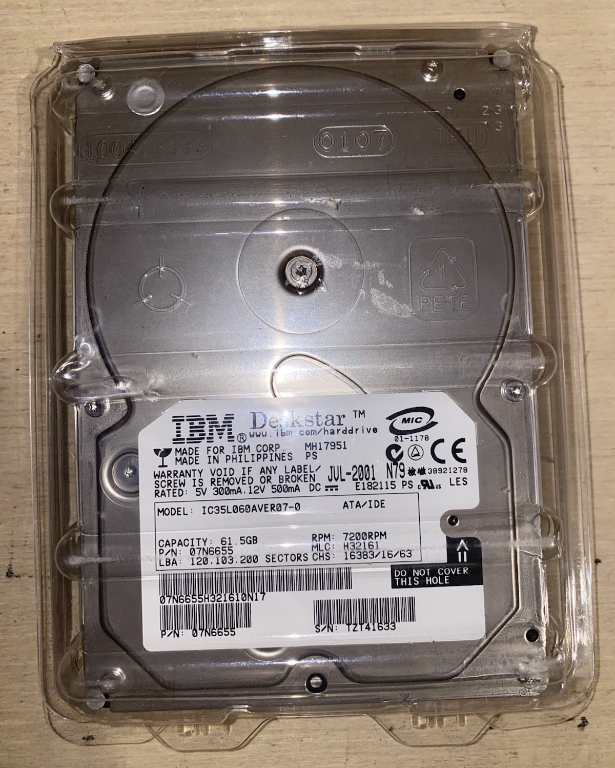 61.5 GB IDE IBM Deskstar IC35L060AVER07-0 P-ATA 7200rpm 2MB HDD 3.5" Hard Drive