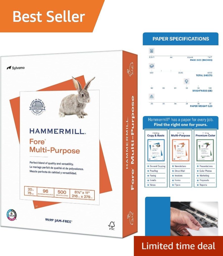 Reliable 20 lb Multipurpose Copy Paper, 500 Sheets, 8.5x11 - Jam-Free Guarantee