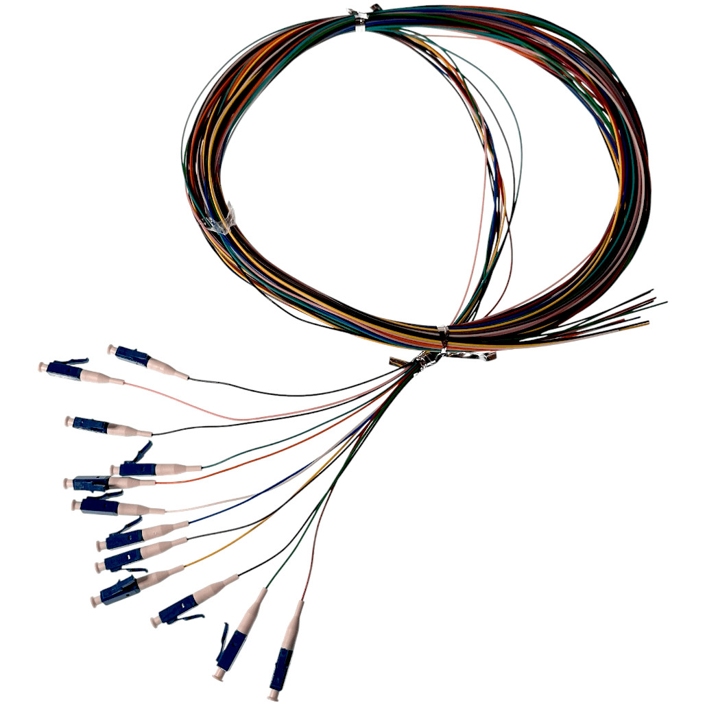 1M 12 Fibers LC/UPC Single-Mode Color-Coded Fiber Optic Pigtail,Unjacketed -9430