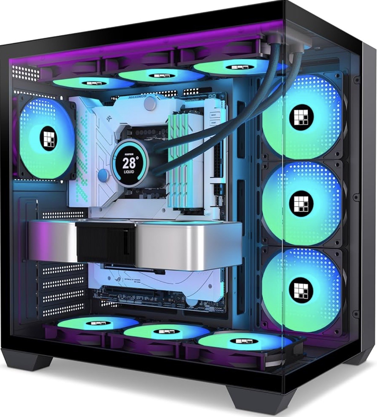 F600 PC Case - Pre-Installed 6 PWM ARGB Fan, ATX Mid-Tower Gaming PC Case, 270° 
