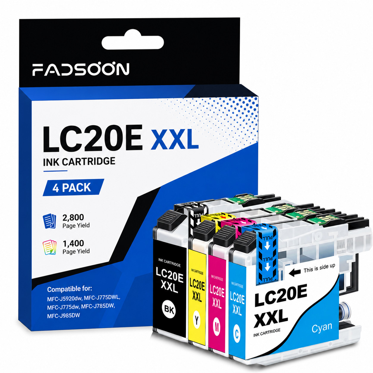 LC20EXXL 4PK High Yield BK/C/M/Y Ink for MFC-J5920DW MFC-J775DW  XL J985DW XL