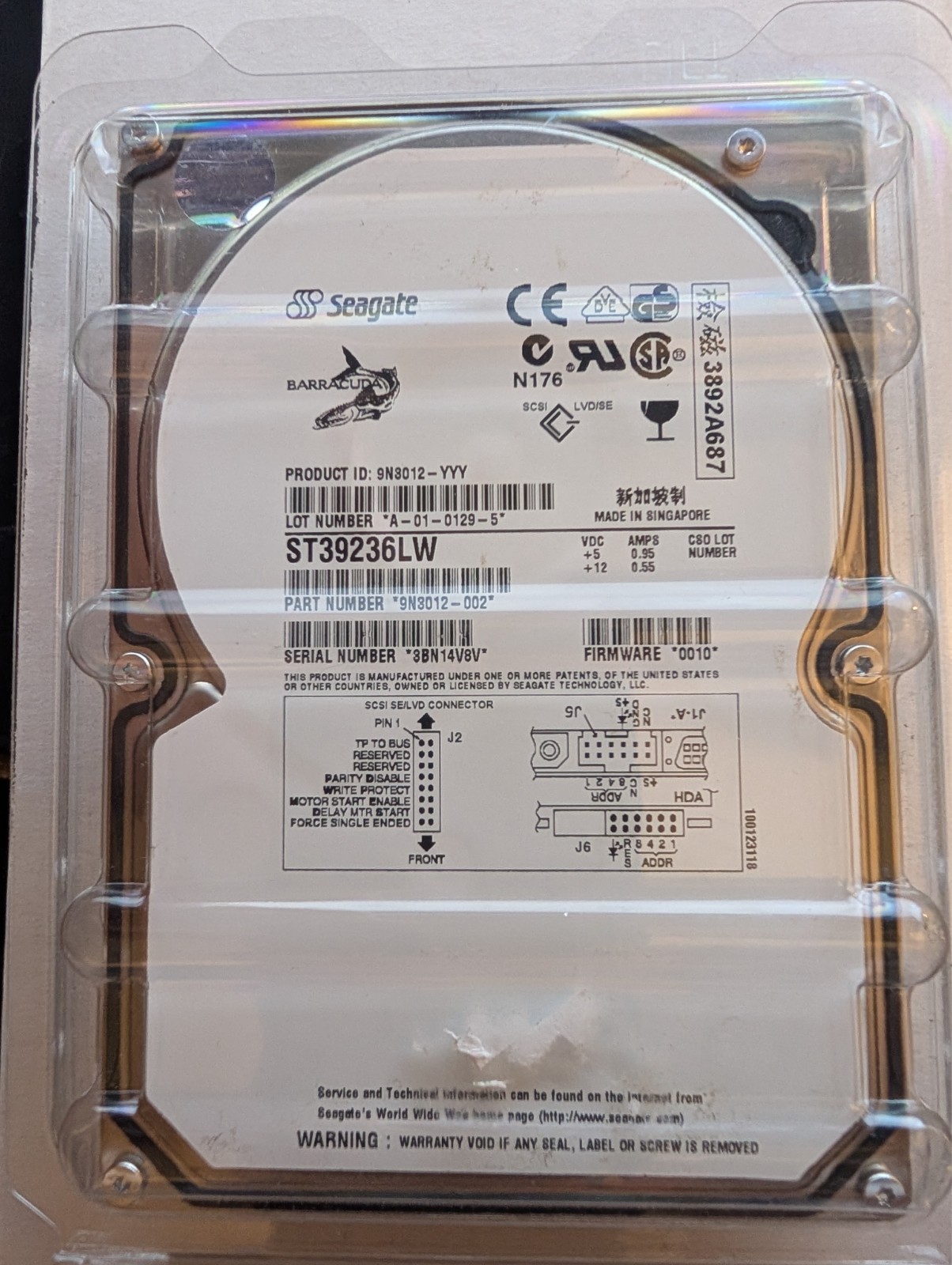 Seagate Barracuda ST39236LW 9.2GB Ultra160 SCSI 68-Pin Hard Drive – Untested