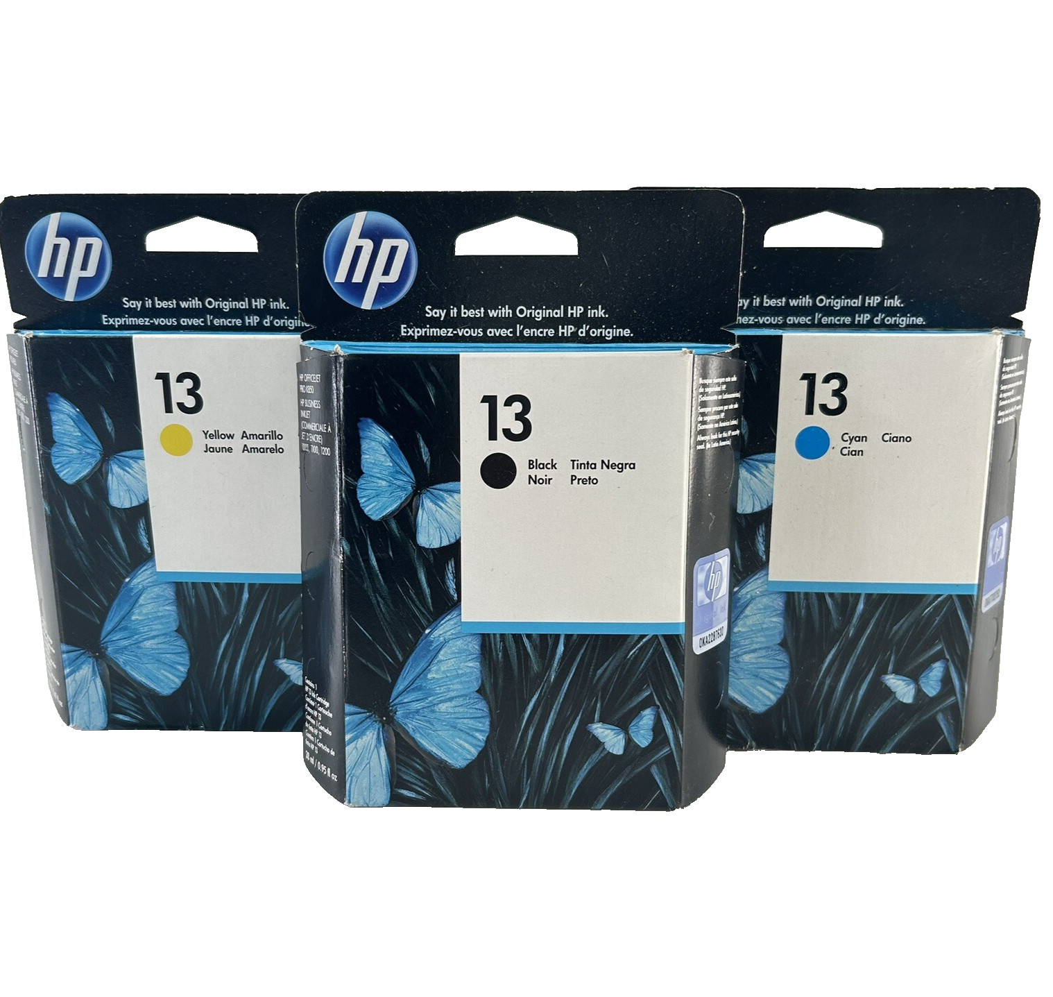 HP 13 Ink Cartridge Lot Black Cyan Yellow Genuine NEW Sealed C4814A C4815A C4817