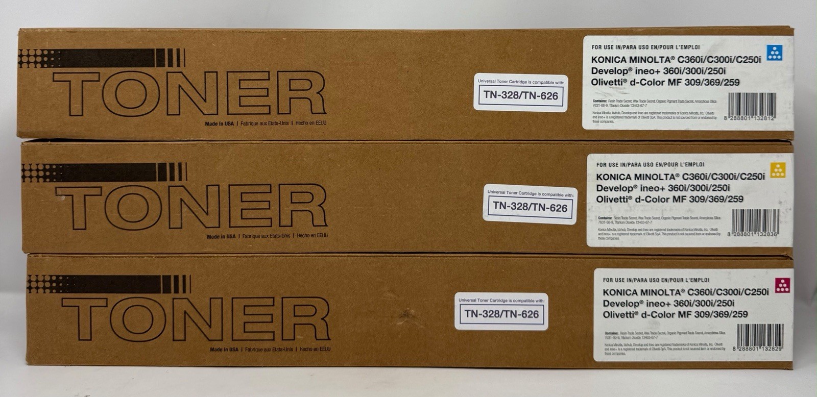 3-Pack TN-328 TN-626 Toner Cyan Magenta Yellow Konica Minolta C360i C300i