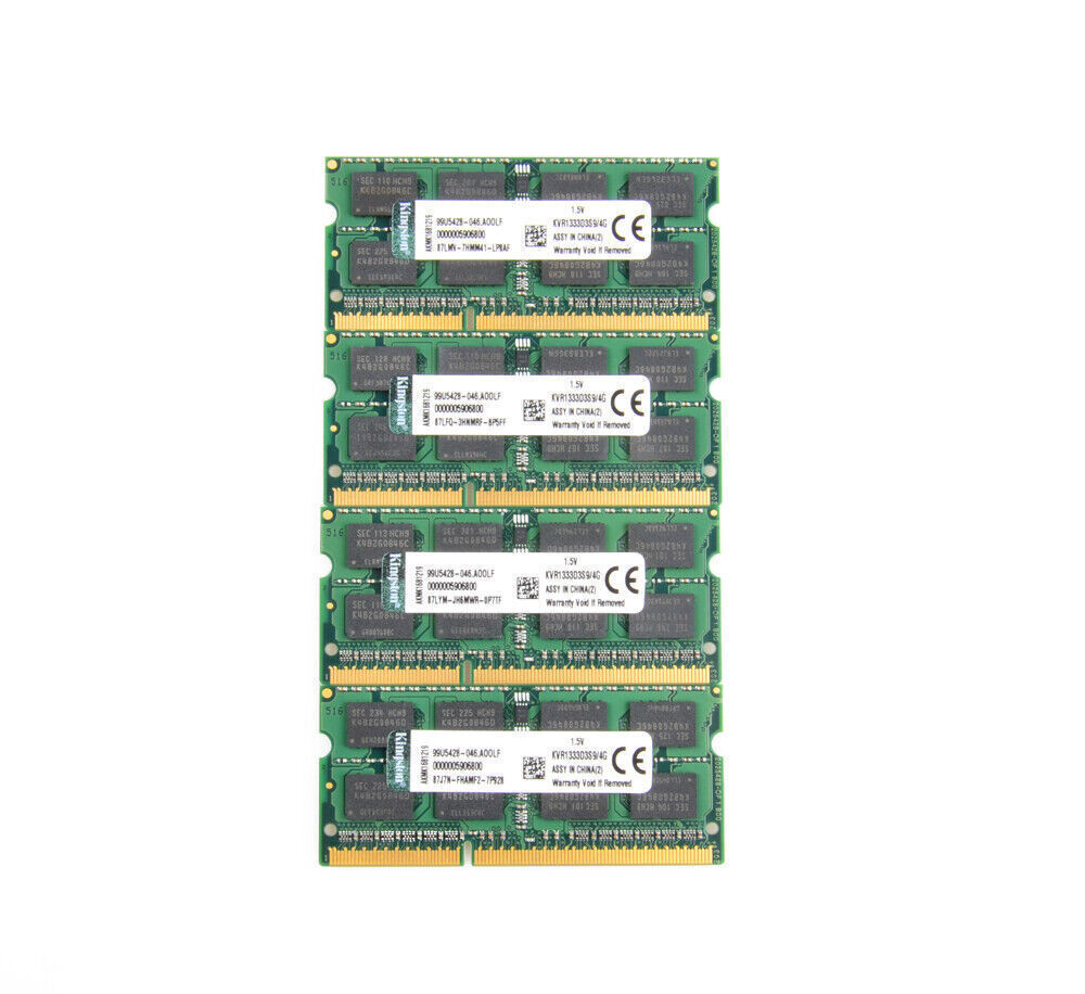 Kingston 4pcs 4GB 2RX8 PC3-10600S DDR3 1333Mhz Kits Laptop Memory RAM SODIMM CL9