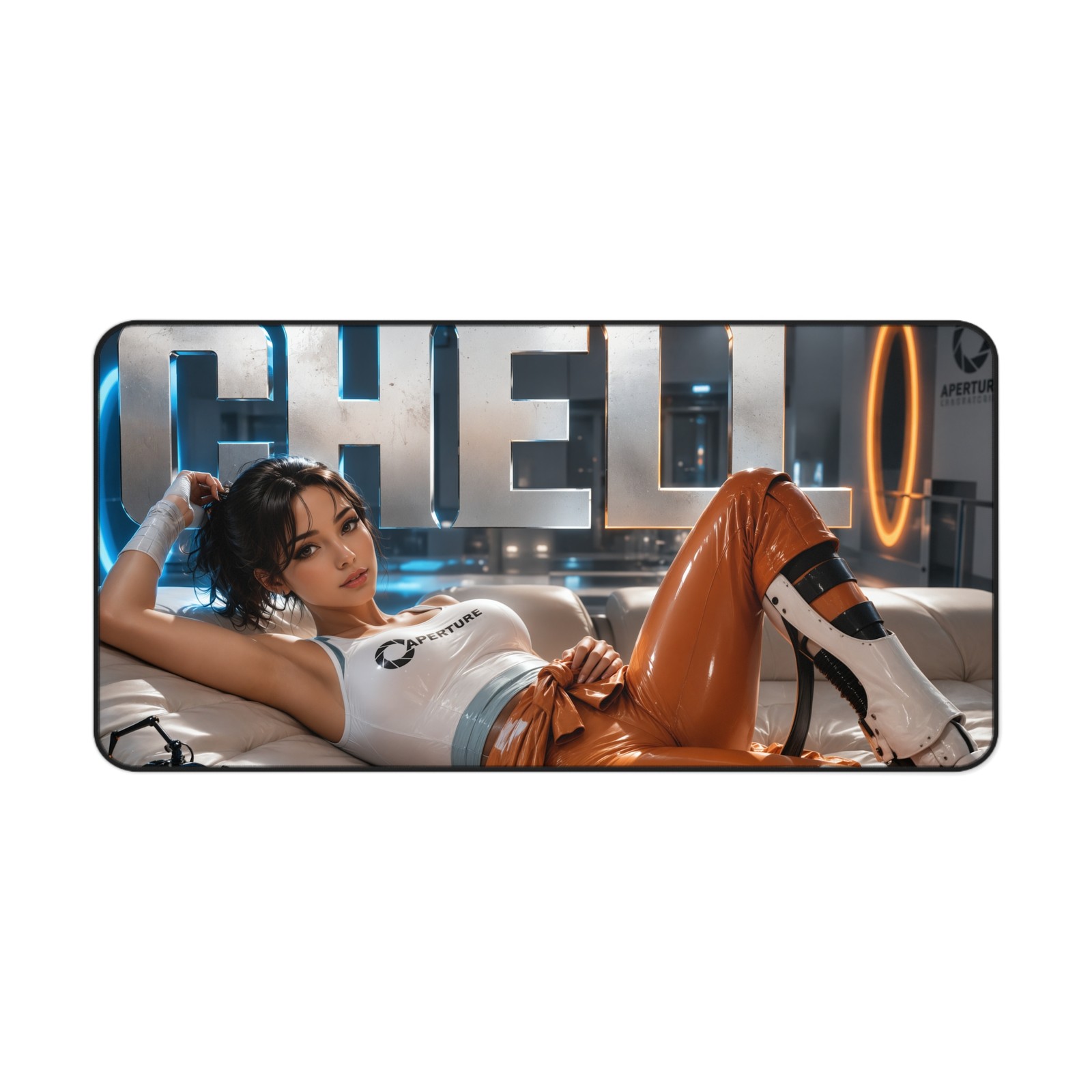 Neoprene Desk Mat Featuring Chell, Mouse Pad and Workstation Accessory