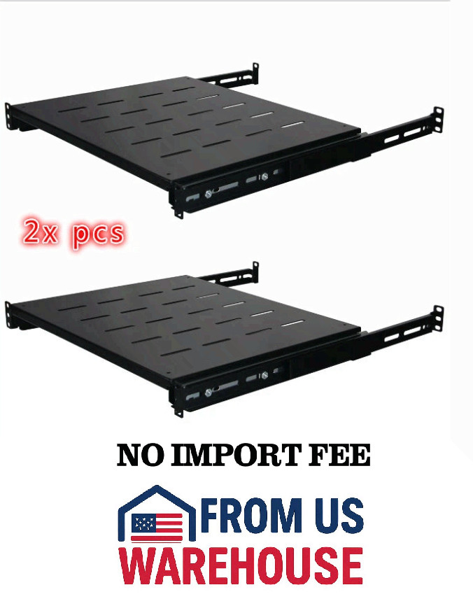 2x Sliding Rack Server Shelf Rack 1U 19  4 Post Rack Mount-Adjustable 15 -22 