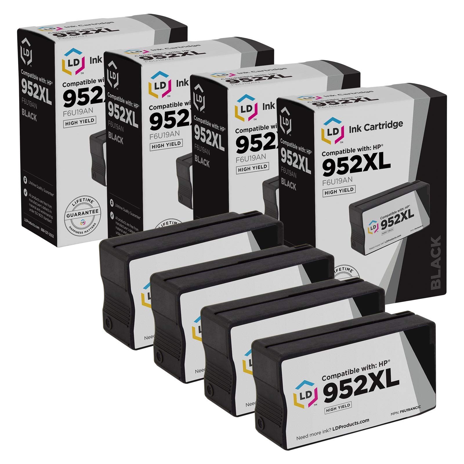 LD 4PK Replacements for HP 952XL Ink Cartridges 952 XL F6U19AN High Yield Black