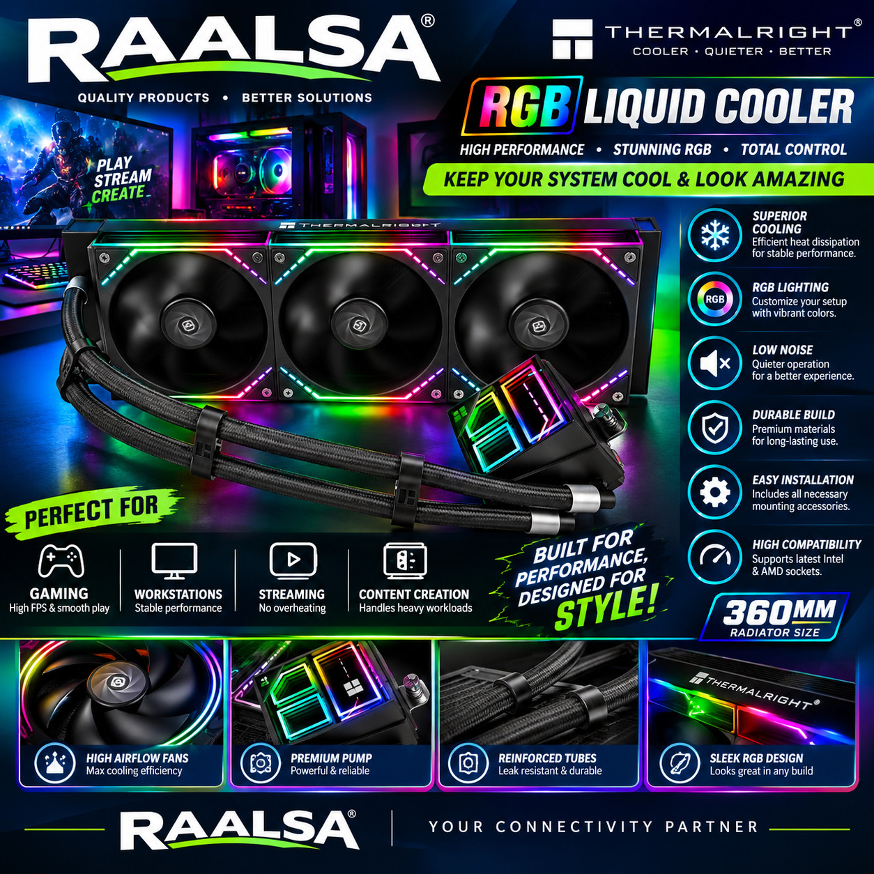 Frozen Infinity 360 BLACK CPU Water Cooler, with Triple 360mm AIO FI360 BLACK