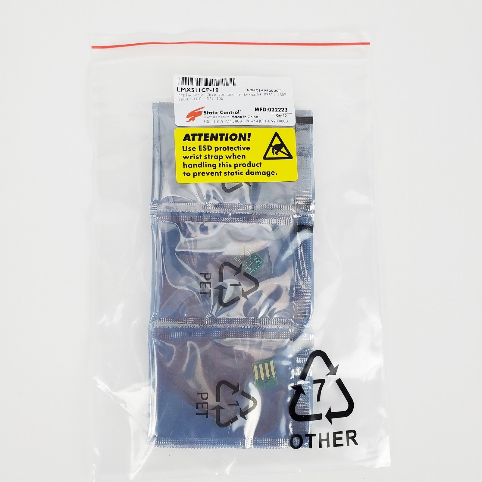 10 x Toner Reset Chips for Lexmark MX511, 10k Yield, 601H, 60F1H00, New Sealed