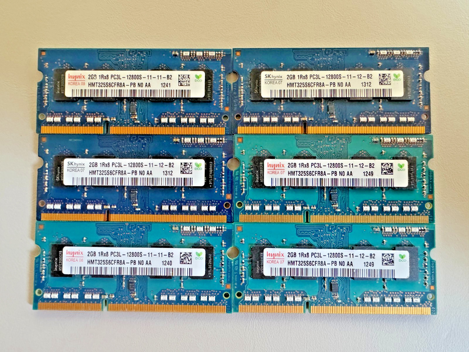Hynix 12GB 1RX8 PC3L-12800S Laptop RAM HMT325S6CFR8A-PB (6 x 2GB modules = 12GB)