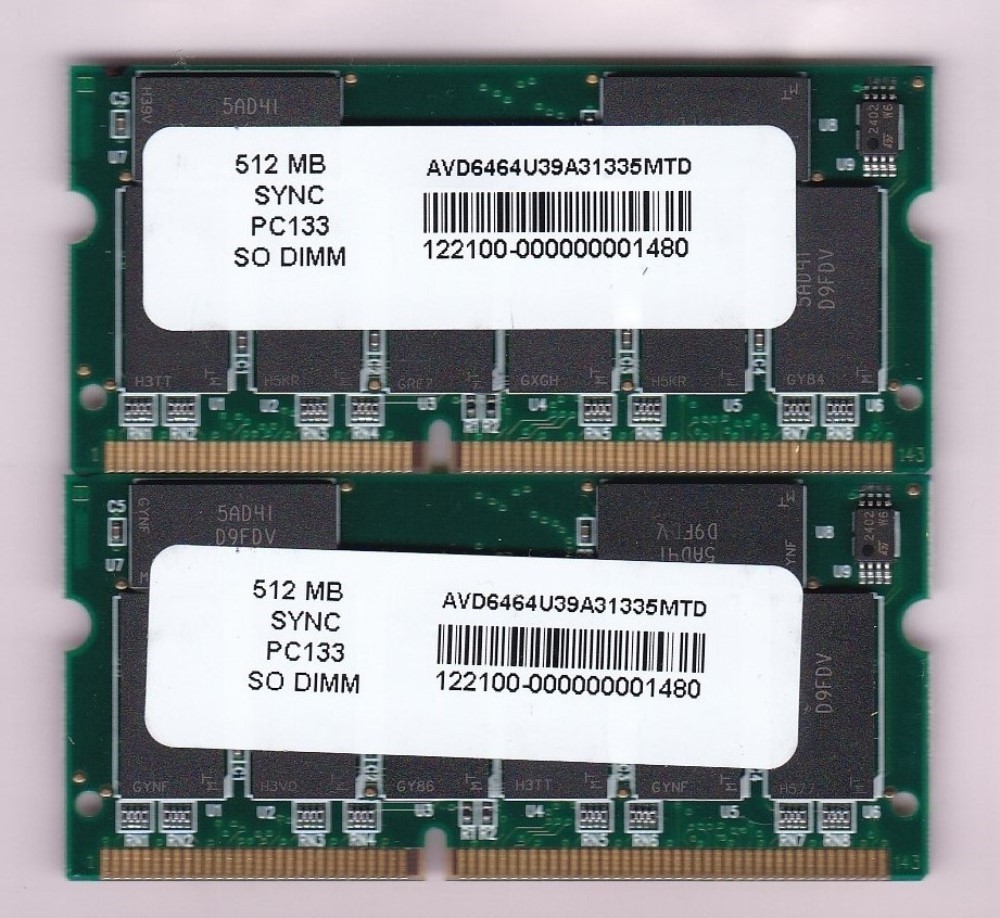 1GB 2x512MB PC133 SDR SDRAM 144-Pin Non-ECC Laptop SO-DIMM RAM Memory Kit #TN25