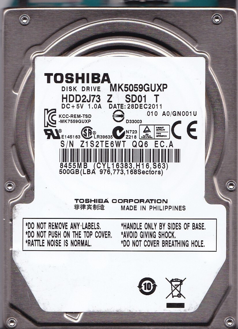 Toshiba MK5059GUXP HDD2J73 Z SD01 T 2011 500GB USB 3.0 2.5" For Data Recovery