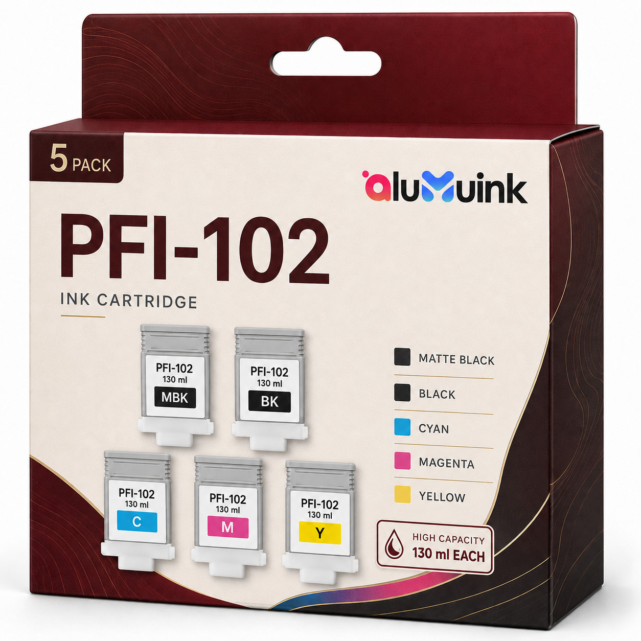 PFI-102  Ink Tank 5-Pack (MBK/BK/C/M/Y) for IPF500 IPF600 IPF605 IPF700 IPF710