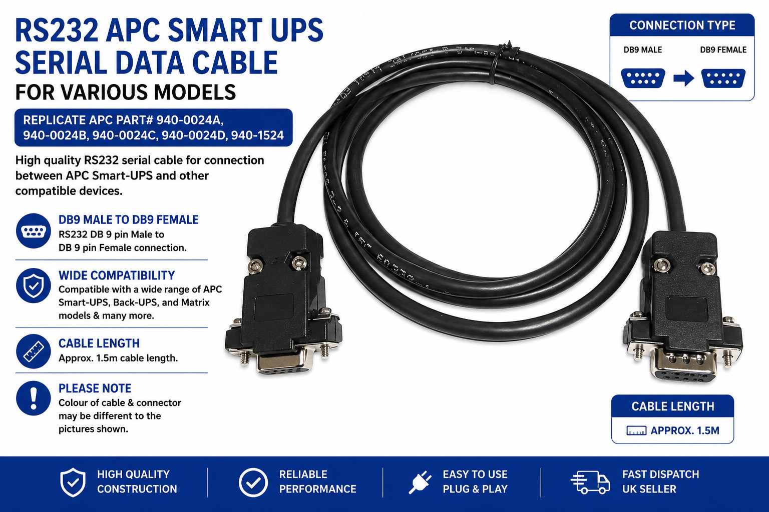 RS232 APC SMART UPS DATA CABLE  - FOR 3G SU2200XLNET MODEL