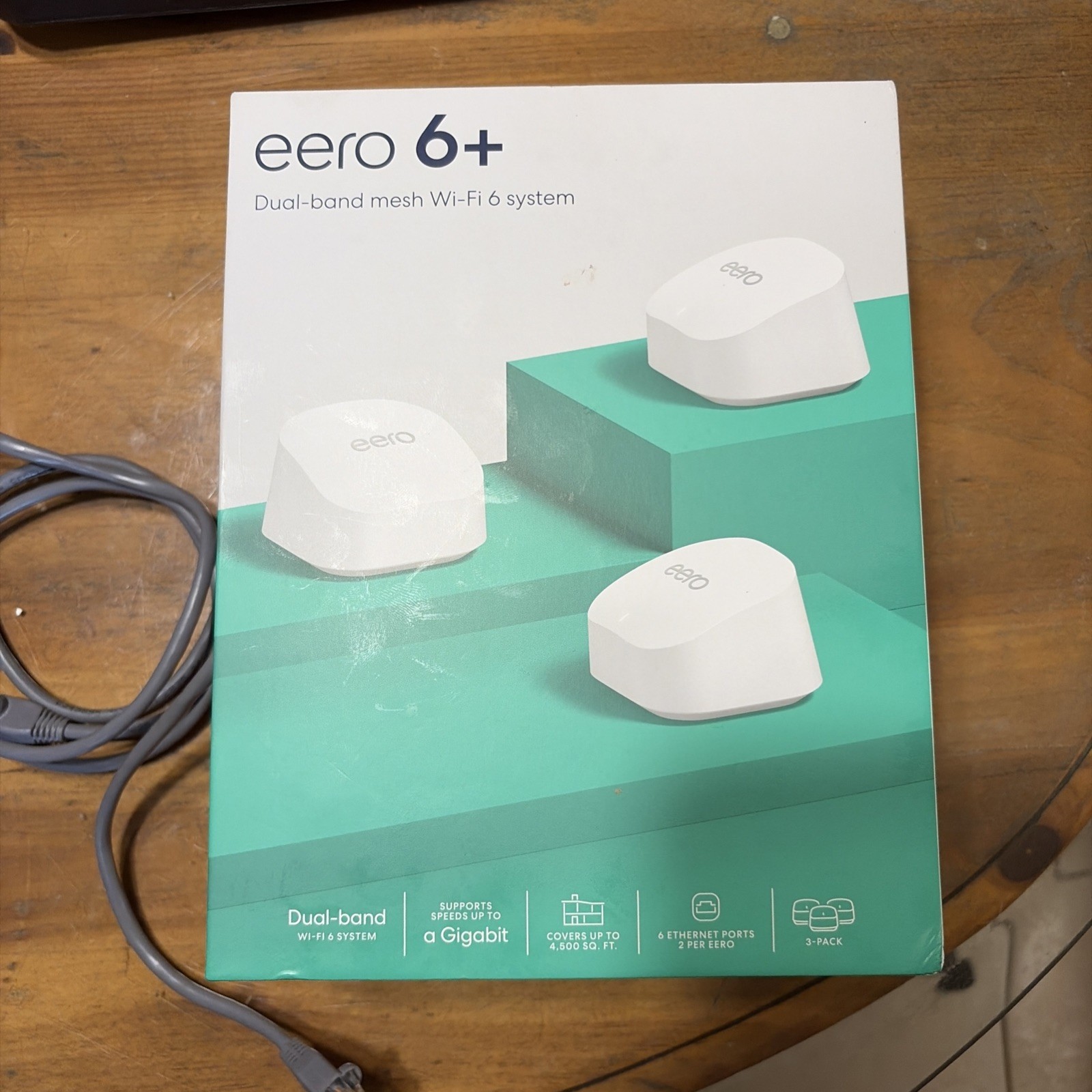 EERO 6+ Dual Band AX3000 Wi-Fi Router Mesh System White (3-Pack) Ethernet Cable