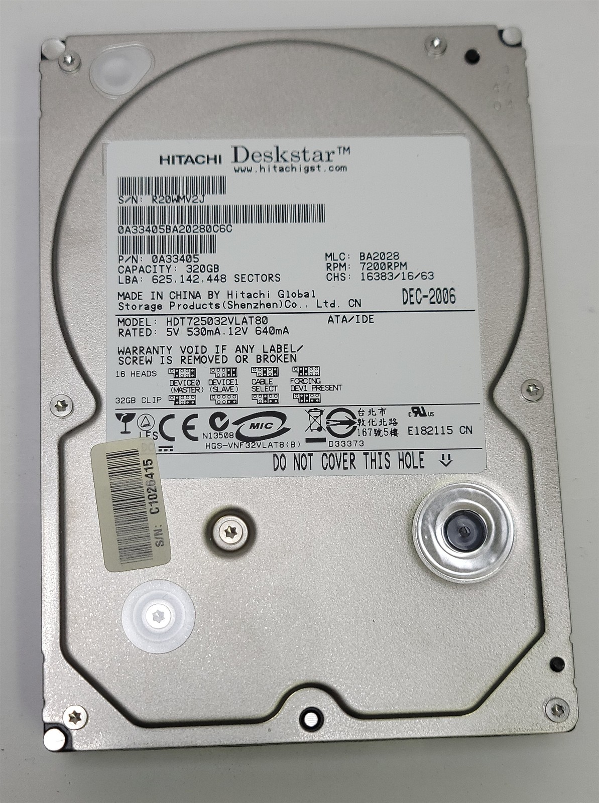 Hitachi HDT725032VLAT80 HDD , 3.5" , 320 GB, IDE/ATA/ATAPI-7, tested w/ pics
