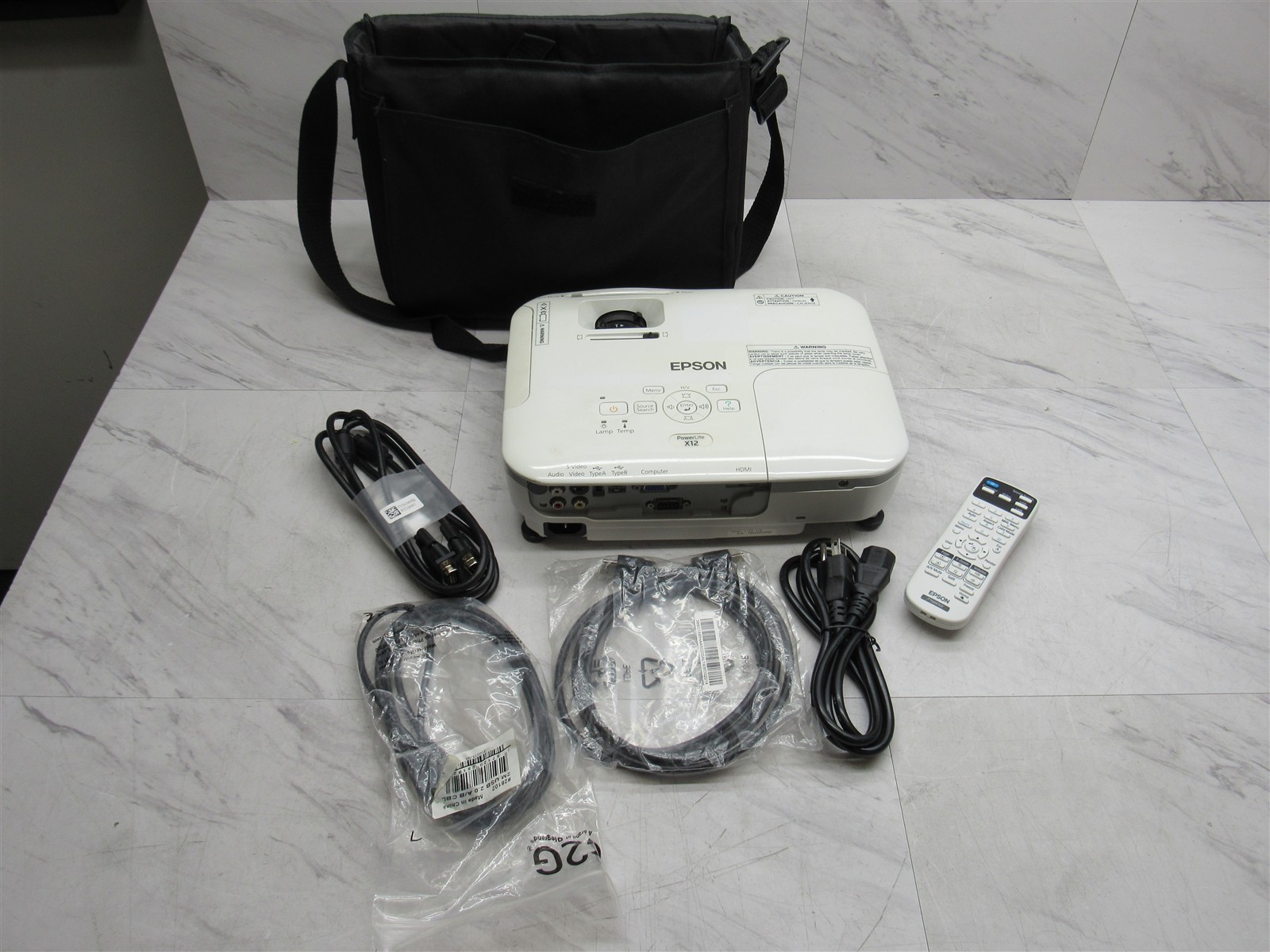 Epson PowerLite X12 3LCD Projector, H429A 1968 Lamp hours with Remote and Bag