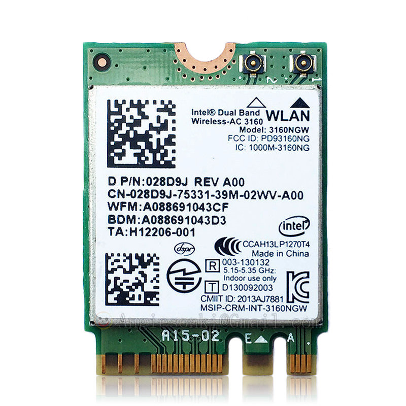 Intel Dual Band Wireless-AC 3160 3160NGW NGFF Bluetooth 4.0 Wifi WLAN card 28D9J