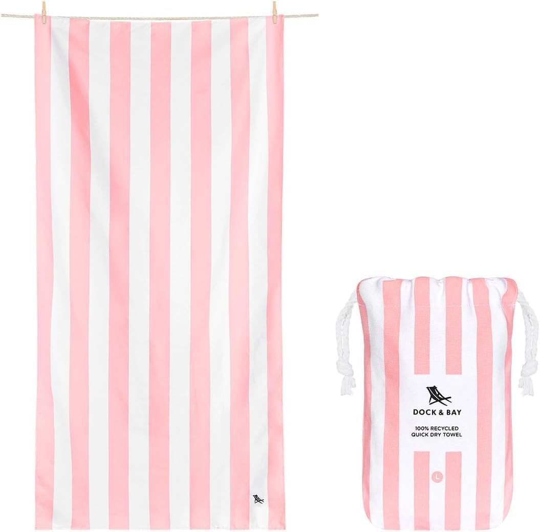 Extra Large Sand Free Quick Dry Beach Towel 78x35 in Light Pink Recycled Bag