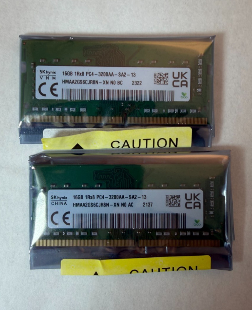 32GB SK Hynix (2 x 16GB) PC4- 3200AA 1Rx8 SODIMM Laptop HMAA2GS6CJR8N-XN Kit