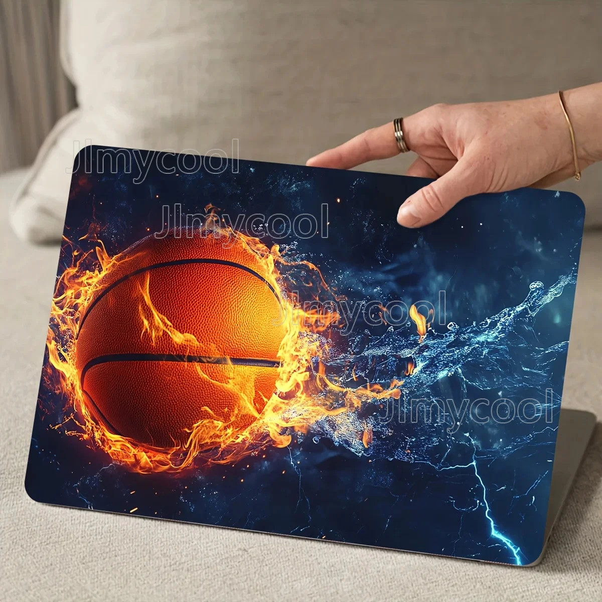 2Pcs Basketball Flame Pattern Laptop Sticker Waterproof Scratch Resistant Skin