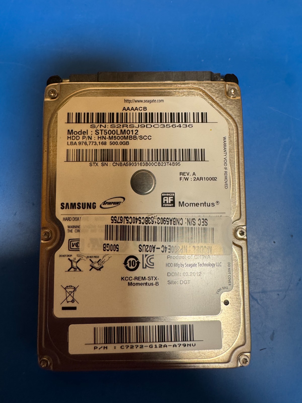 Samsung Seagate ST500LM012 500GB 2.5" SATA Laptop HDD 5400RPM Tested