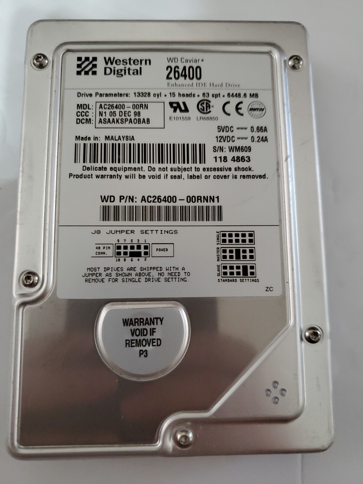 AC26400 - Western Digital 6.4Gb 3.5" IDE Hard Drive