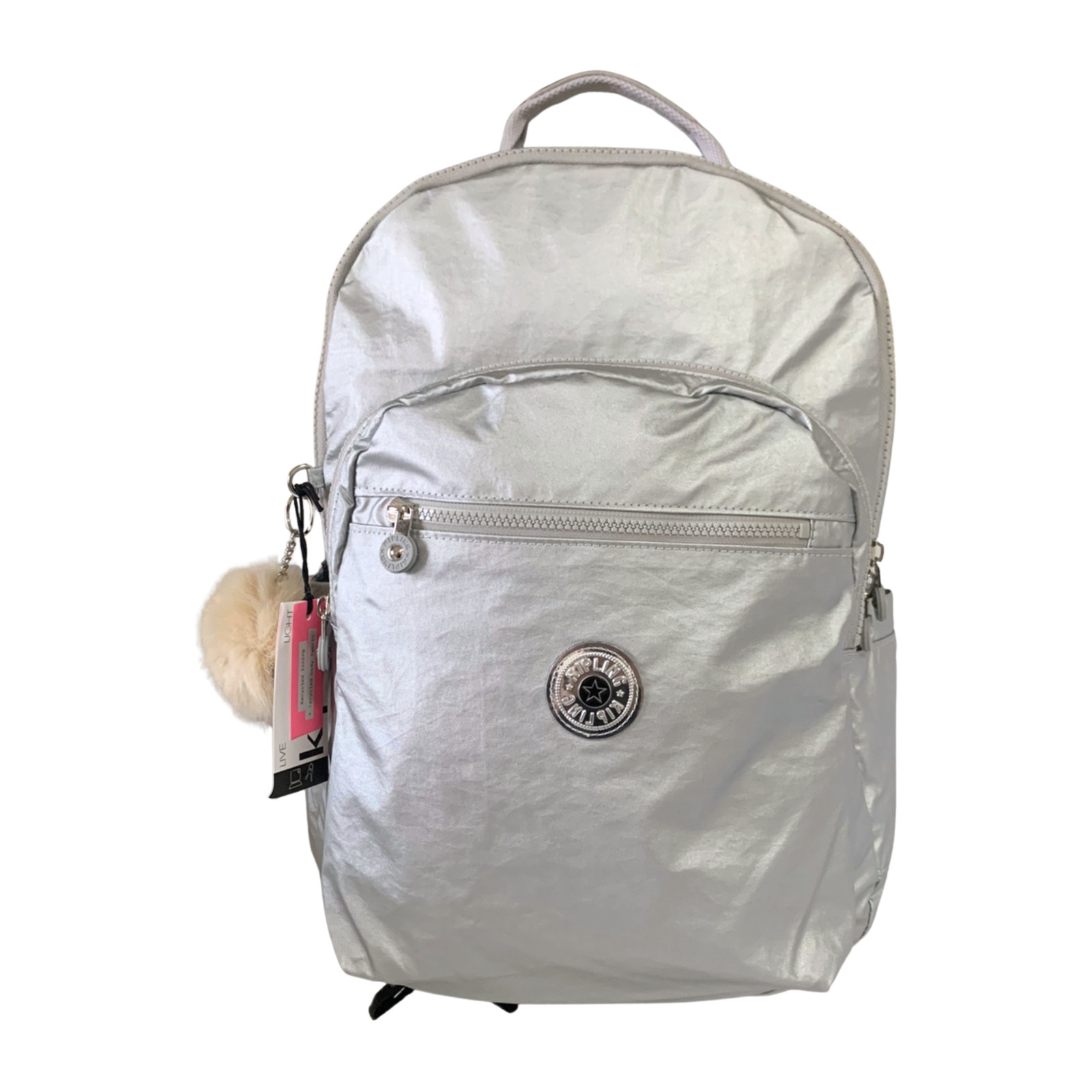US new reduced XL 47cm 17" Laptop Kipling Seoul Backpack gift metallic silver