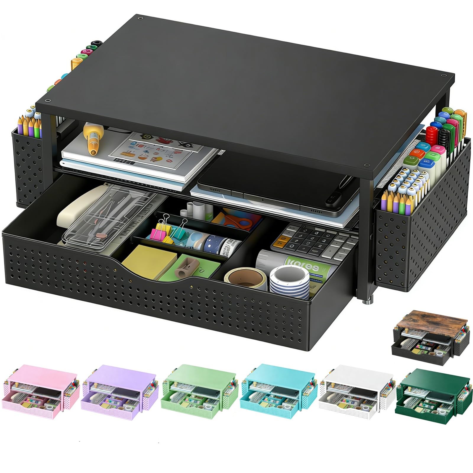 Spacrea Desk Organizer and Accessories, Computer Monitor Stand Riser with Drawer