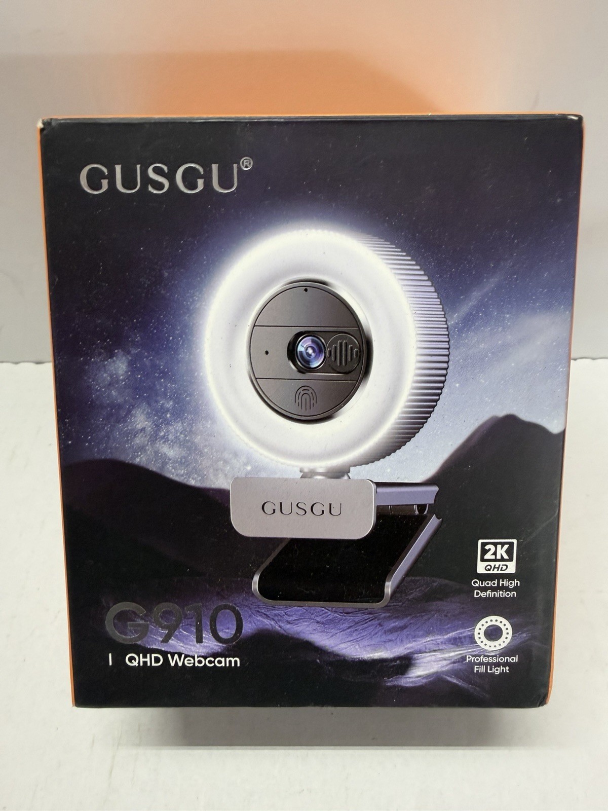 GUSGU G910 2K QHD USB Webcam w/ Ring Light Used in Box