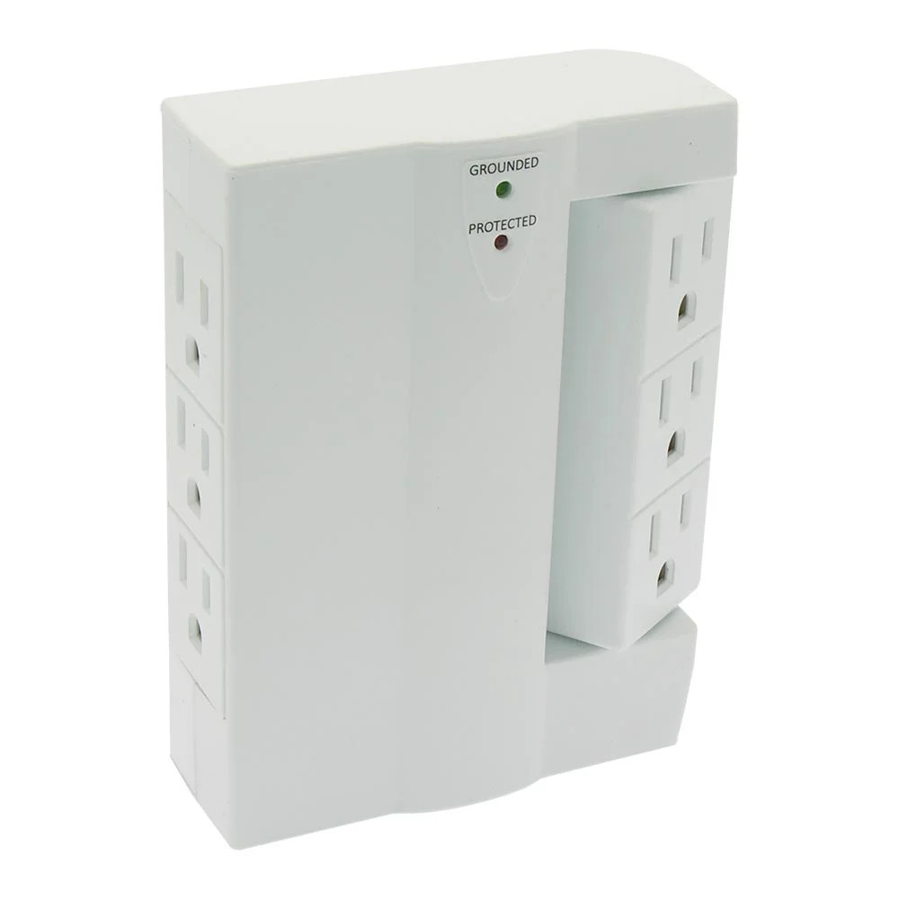 SF Cable 6-Outlet Swivel 3Prong Wall Tap Adapter Surge Protector