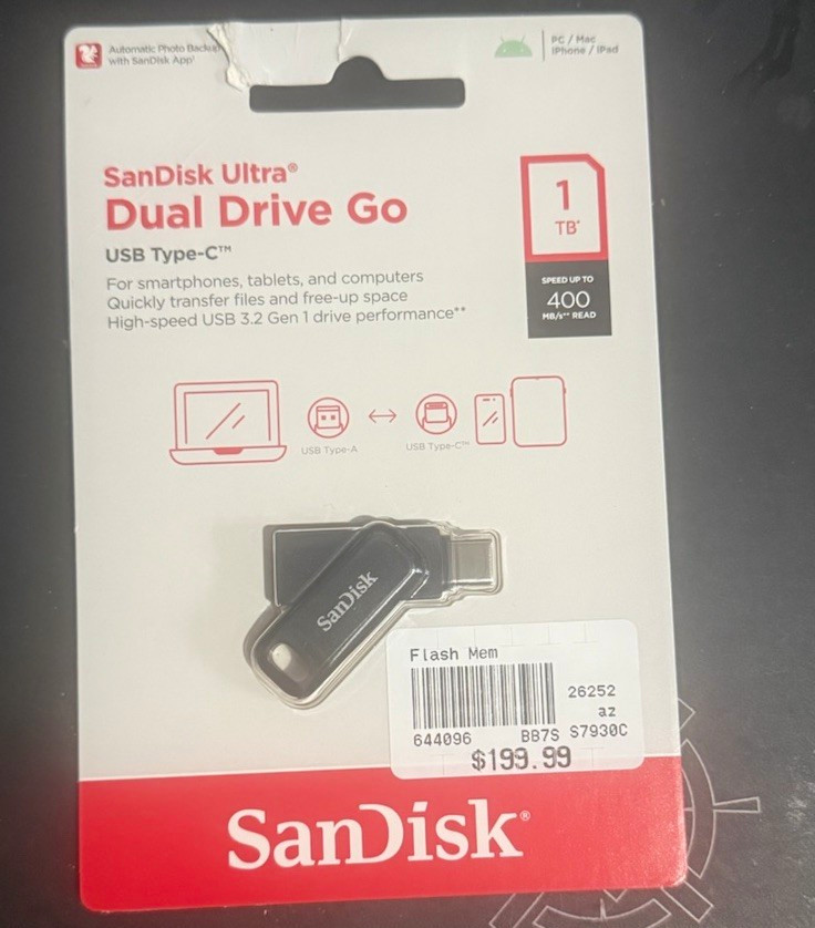 SanDisk Ultra Dual Drive Go 1TB USB-A/USB-C Flash Drive 400MB/s Black